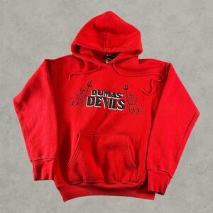 Vintage Dumas Devils Hoodie Mens Medium Red 90s Pinup Girl Pullover Sweatshirt